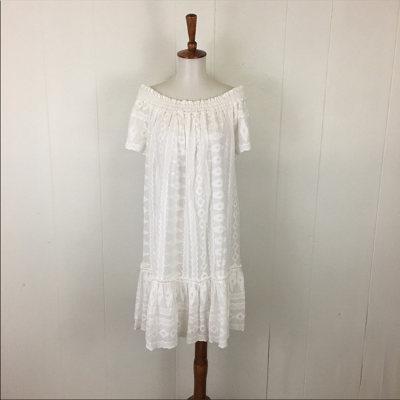 Rebecca Taylor Off Shoulder Embroidered Cotton Trapeze Dress - Picture 2 of 10